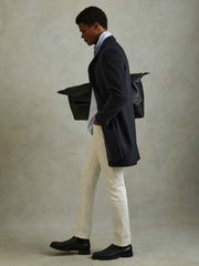Wool Blend Single Breasted Epsom Overcoat Navy | Men
