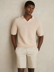 Pointelle Open-Collar Polo Shirt Stone | Men
