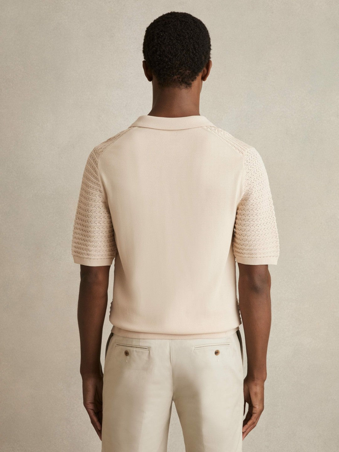 Pointelle Open-Collar Polo Shirt Stone | Men