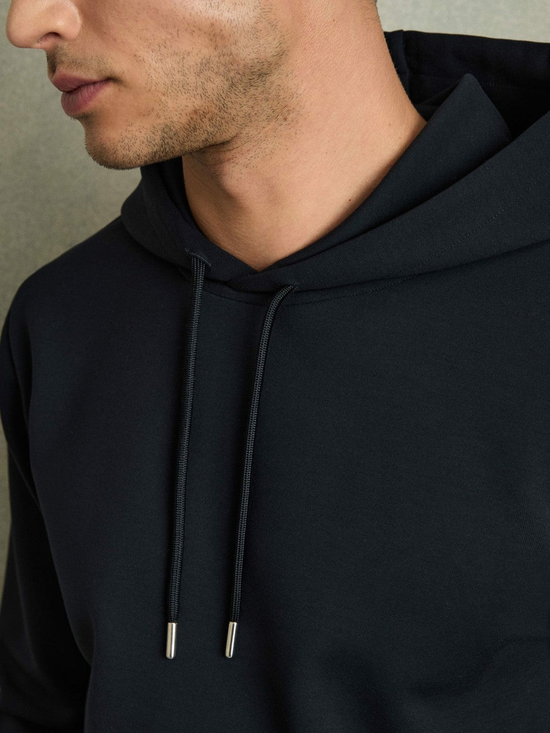 Interlock Jersey Drawstring Hoodie Navy Blue | Men