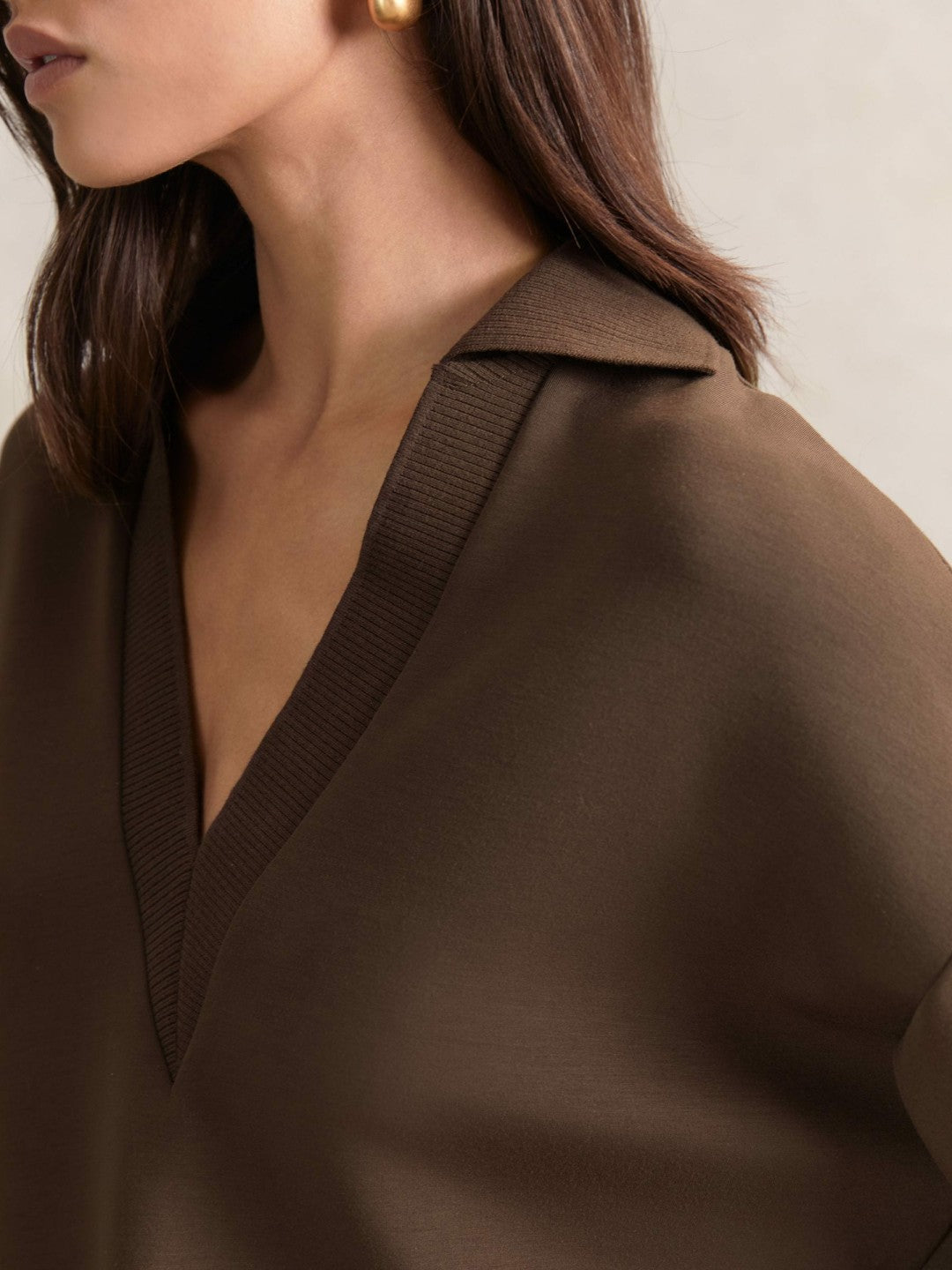 Interlock Open-Collar Sweatshirt Chocolate | Women