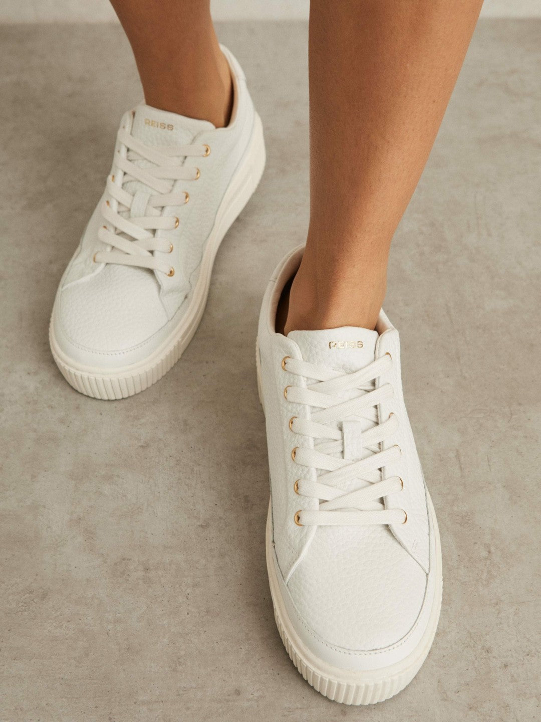 Grained Leather Platform Trainers White | Women