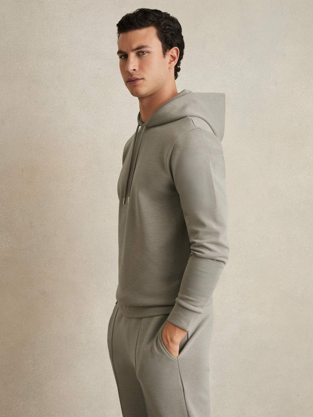 Interlock Jersey Drawstring Hoodie Taupe | Men
