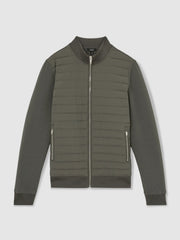 Hybrid Quilt and Knit Zip-Through Jacket Sage | Men