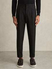 Relaxed-Fit Pleated Tapered Trousers Black | Men