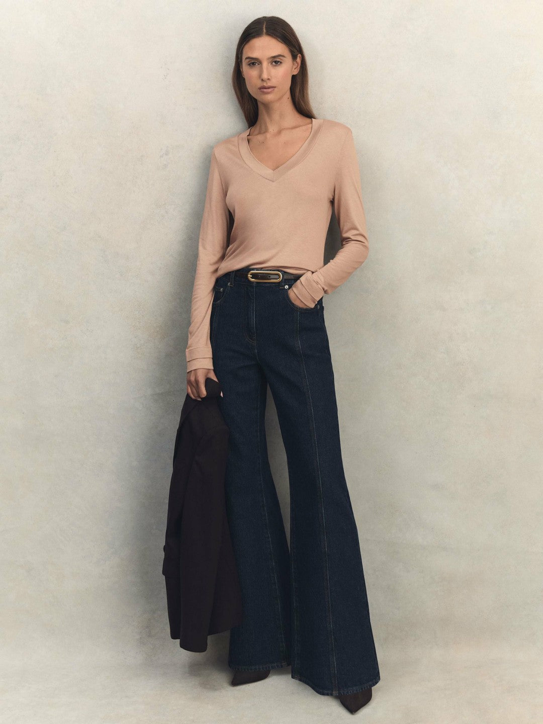 Jersey V-Neck Top Camel | Women