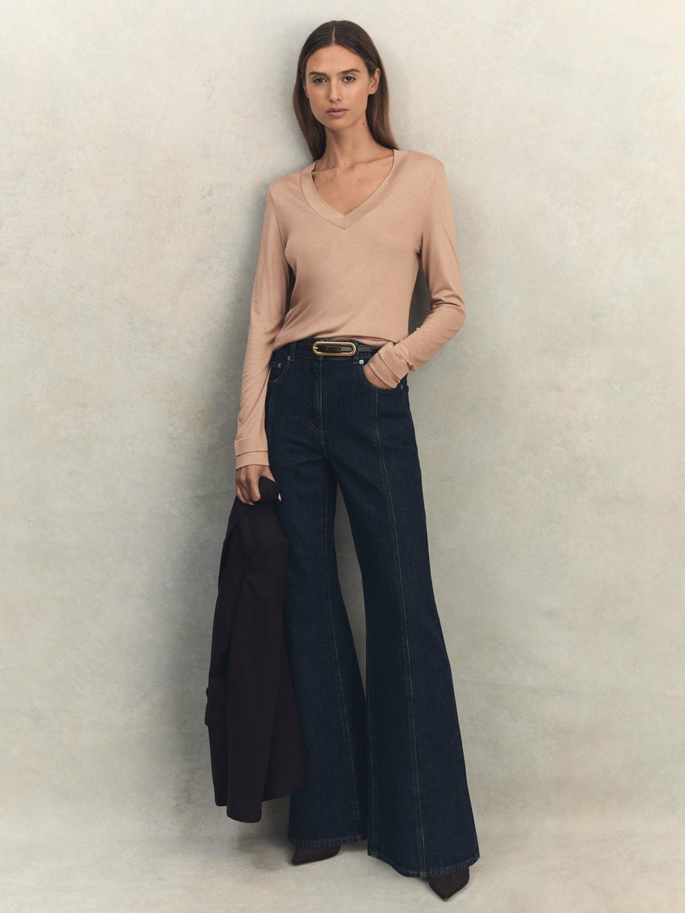 Jersey V-Neck Top Camel | Women