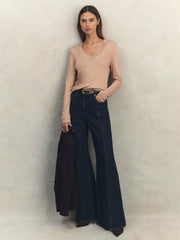 Jersey V-Neck Top Camel | Women