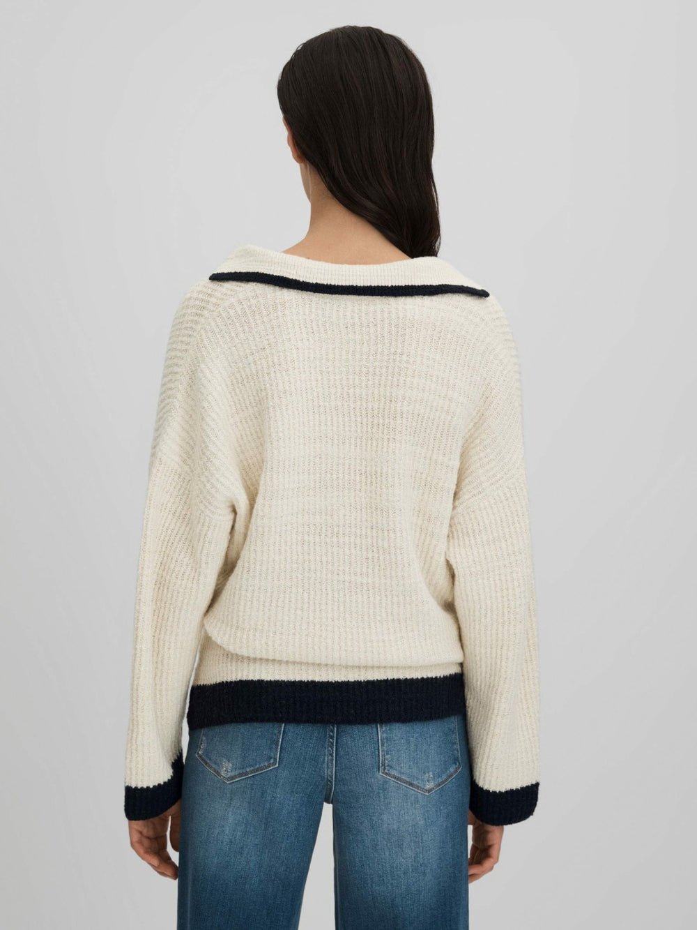 Wool Blend Open Collar Jumper Cream/Navy | Women