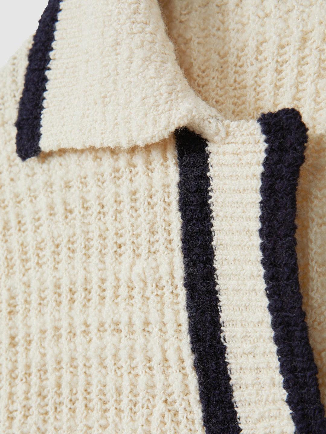 Wool Blend Open Collar Jumper Cream/Navy | Women