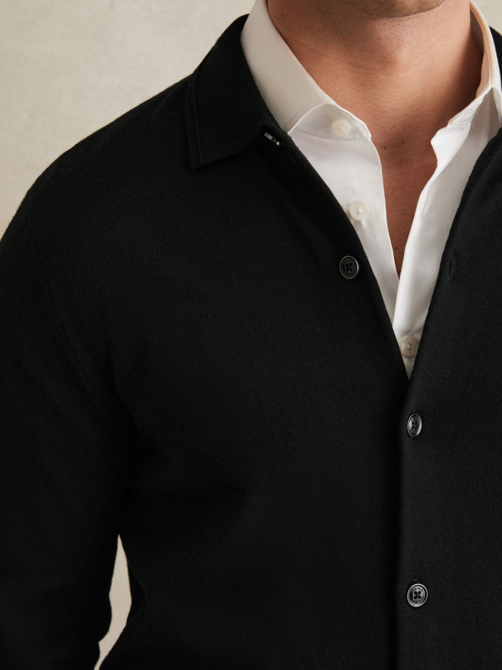 Merino Wool Button-Through Cardigan Black | Men