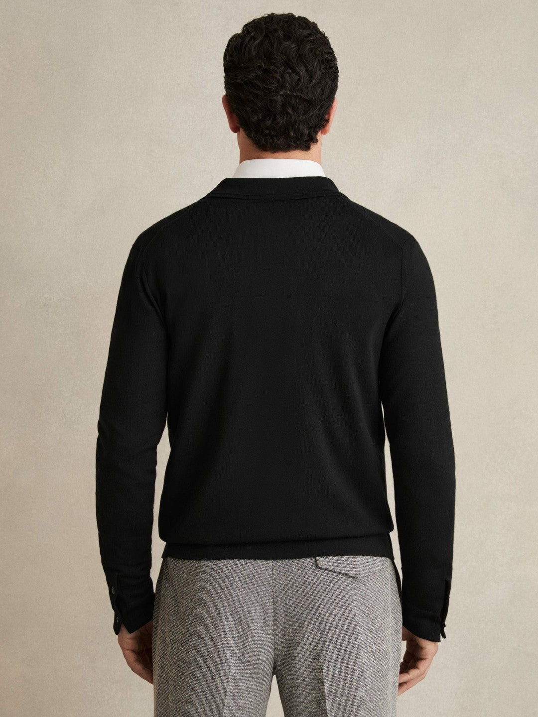 Merino Wool Button-Through Cardigan Black | Men