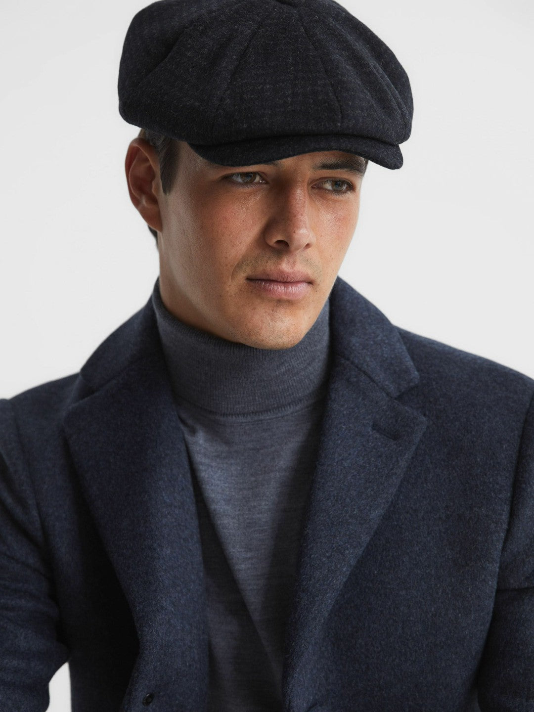 Wool Blend Baker Boy Cap Navy | Men