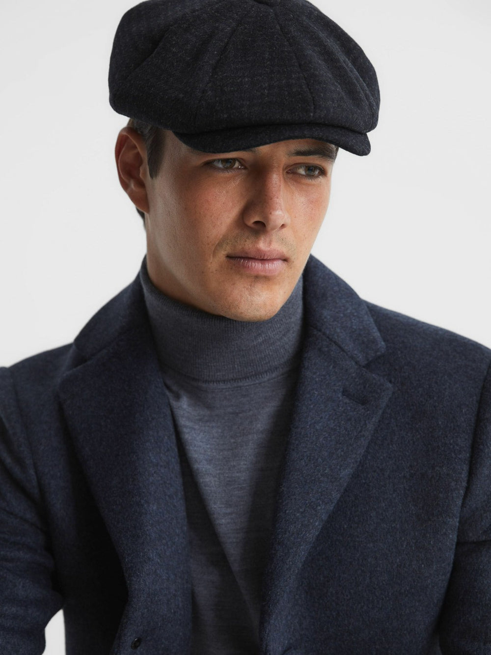 Wool Blend Baker Boy Cap Navy | Men