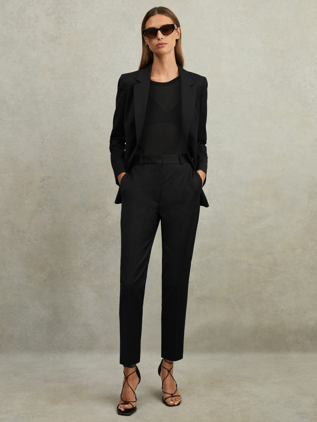 Wool Blend Tapered Suit Trousers Black | Women