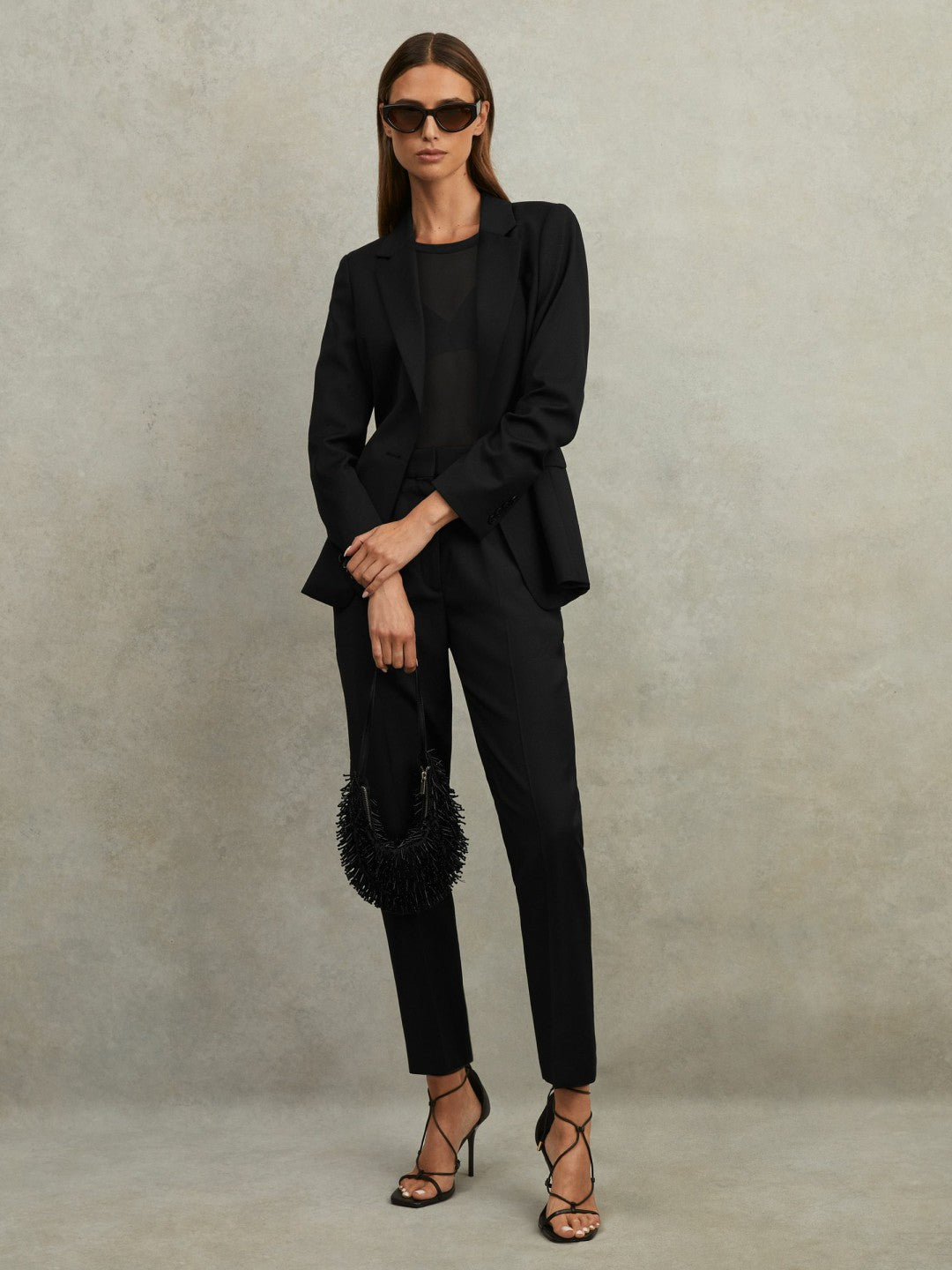 Wool Blend Tapered Suit Trousers Black | Women