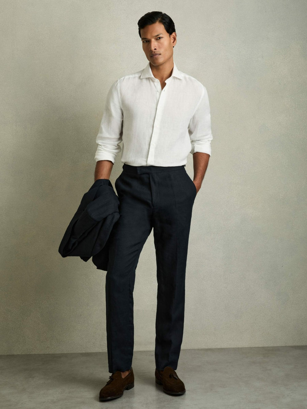 Linen Button-Through Shirt White | Men