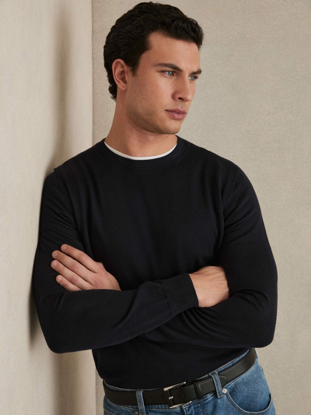 Merino Wool Crew Neck Jumper Navy | Men