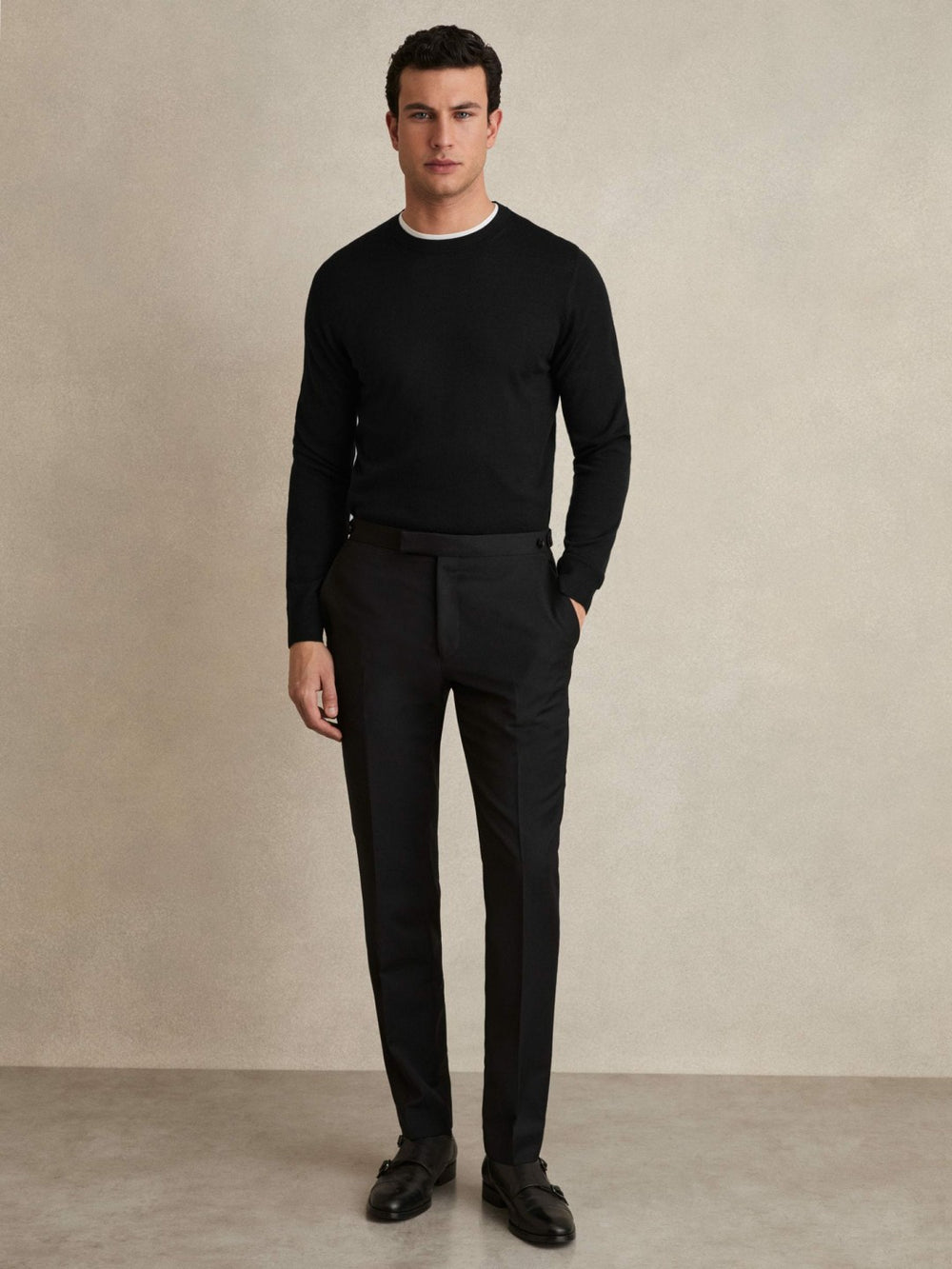 Merino Wool Crew Neck Jumper Black | Men
