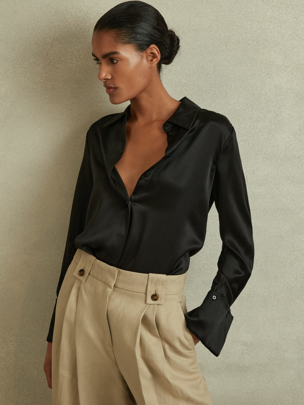 Silk Double-Cuff Button-Through Shirt Black | Women