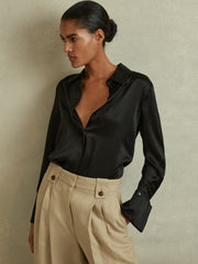 Silk Double-Cuff Button-Through Shirt Black | Women