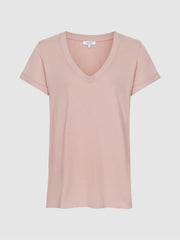 Cotton-Jersey V-Neck T-Shirt Light Pink | Women