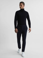 Slim Fit Merino Wool Roll Neck Jumper Navy | Men
