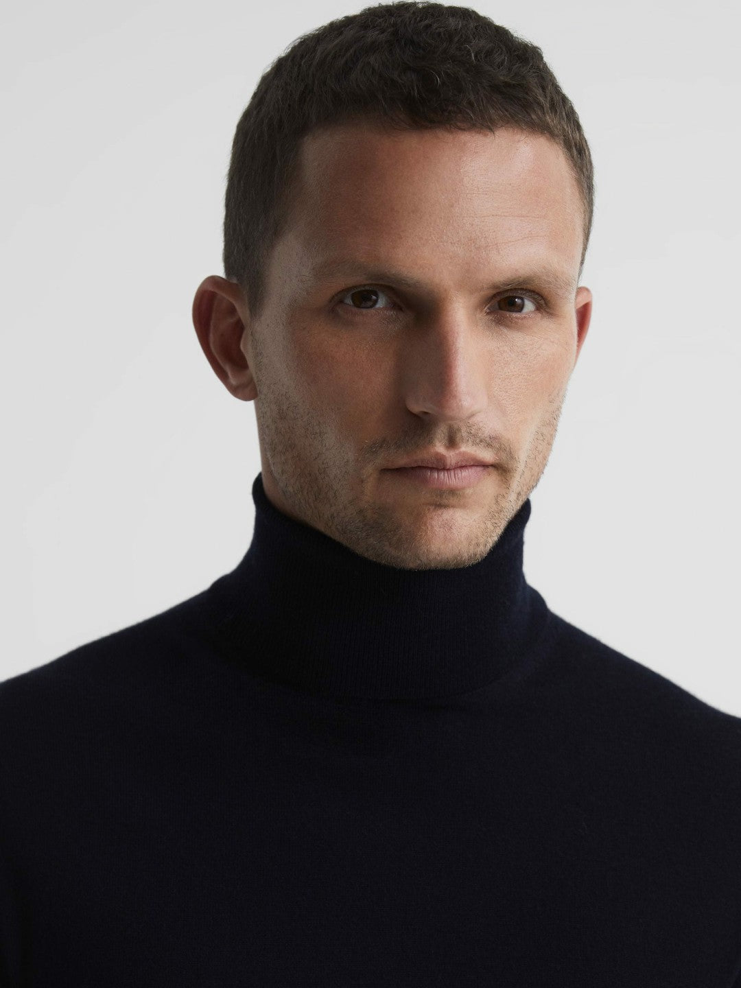 Slim Fit Merino Wool Roll Neck Jumper Navy | Men