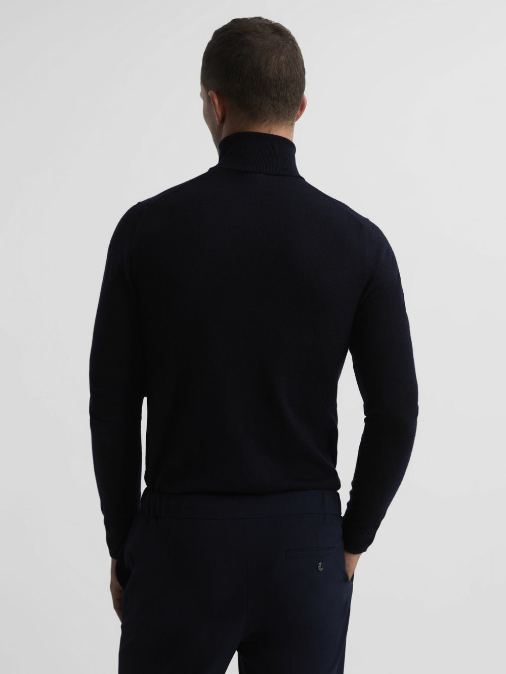Slim Fit Merino Wool Roll Neck Jumper Navy | Men