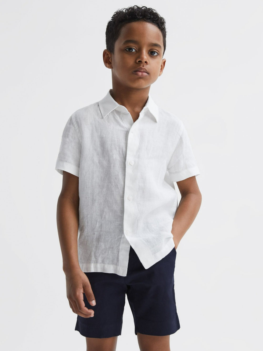 3-9 yrs Short Sleeve Linen Shirt White | Children & Baby