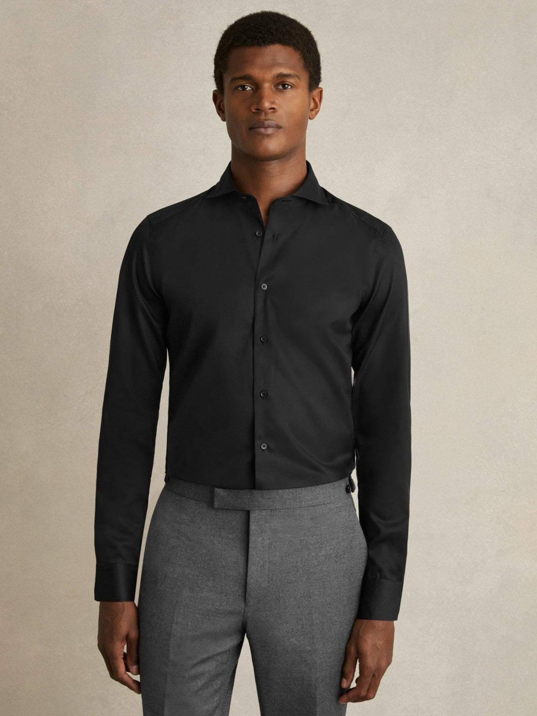 Slim Fit Cotton-Twill Two-Fold Shirt Slim-Fit Black | Men