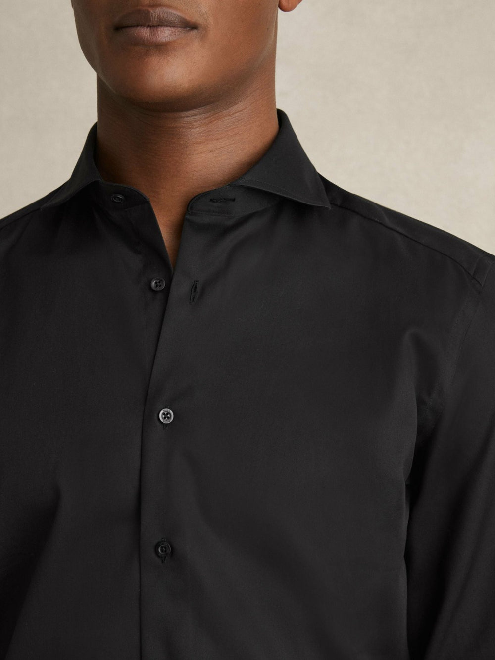 Slim Fit Cotton-Twill Two-Fold Shirt Slim-Fit Black | Men