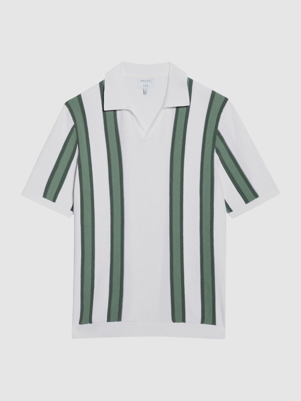 Open Collar Striped Polo T-Shirt White/Sage | Men