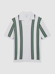 Open Collar Striped Polo T-Shirt White/Sage | Men