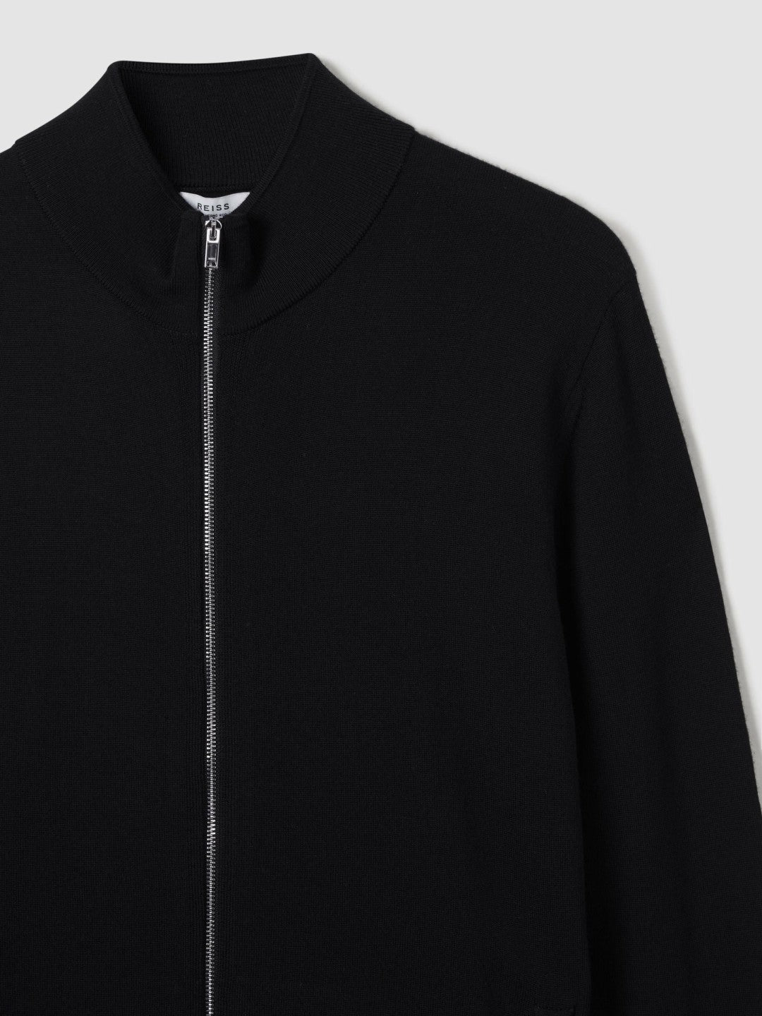 Merino Wool Zip-Through Cardigan Black | Men