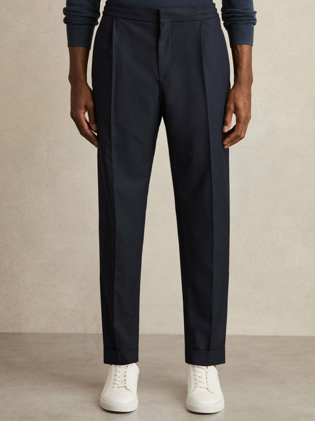 Relaxed-Fit Pleated Tapered Trousers Navy | Men