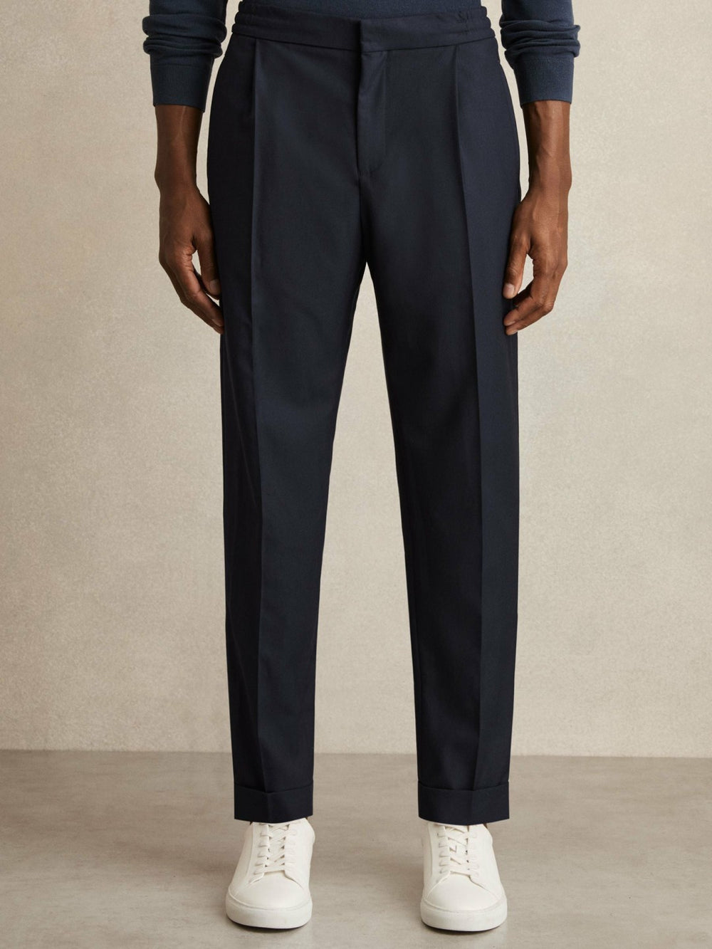 Relaxed-Fit Pleated Tapered Trousers Navy | Men