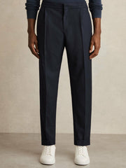 Relaxed-Fit Pleated Tapered Trousers Navy | Men