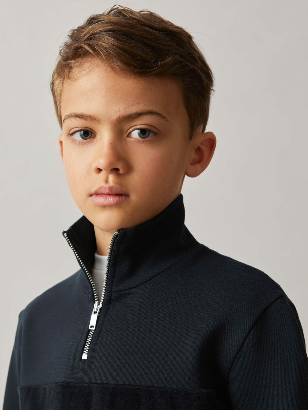 3-9 yrs Slim Fit Half-Zip Funnel Neck Velour Sweatshirt Navy | Children & Baby