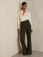 Silk-Satin Concealed-Placket Shirt Ivory | Women