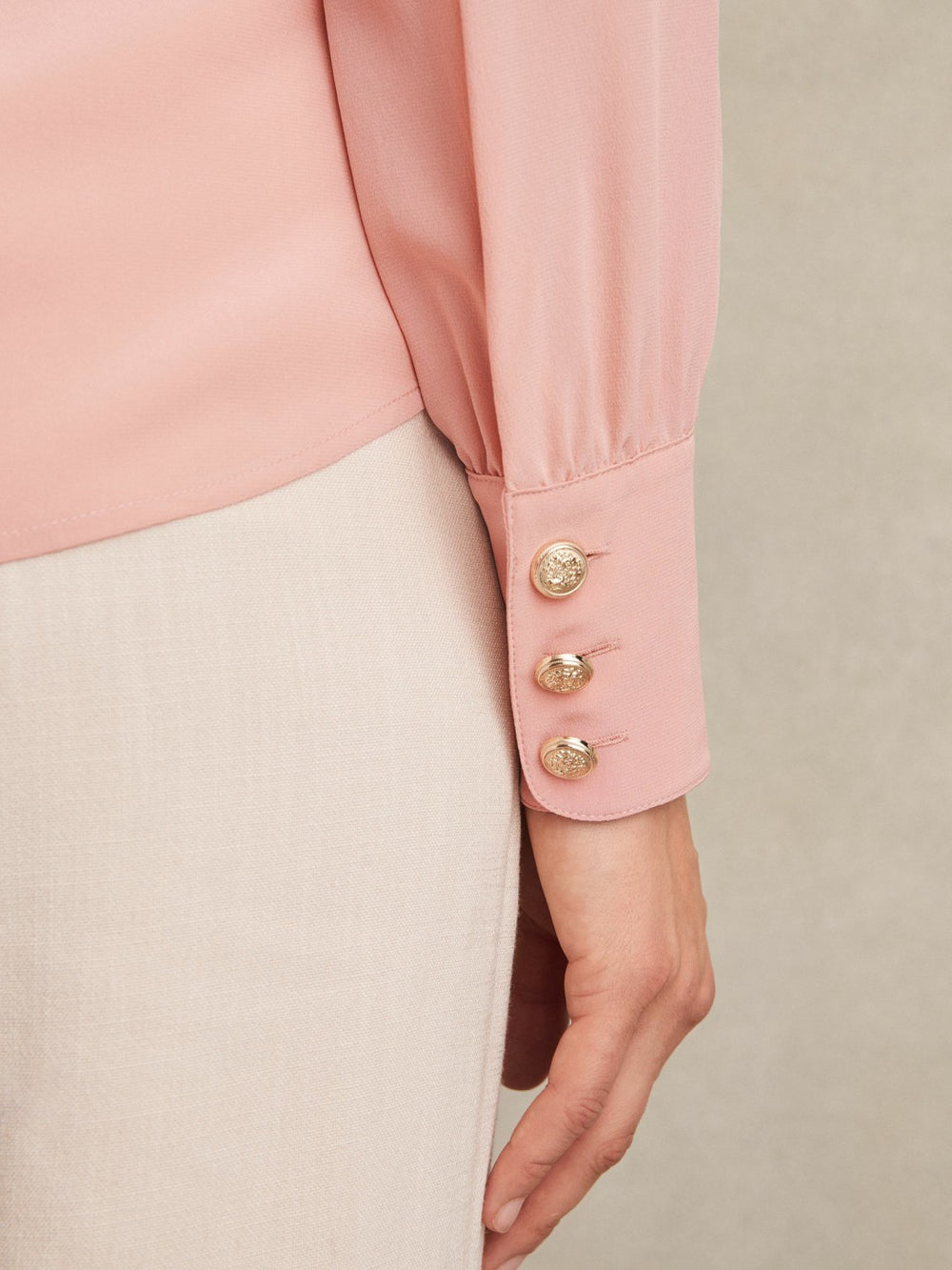 Silk Embossed-Button Shirt Pink | Women