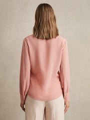 Silk Embossed-Button Shirt Pink | Women