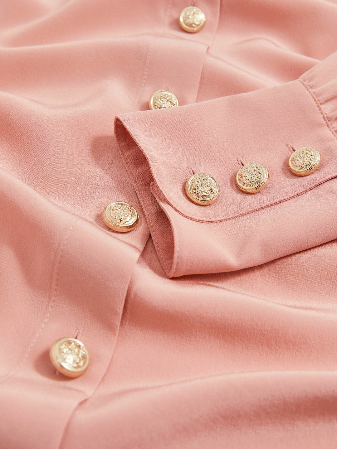 Silk Embossed-Button Shirt Pink | Women