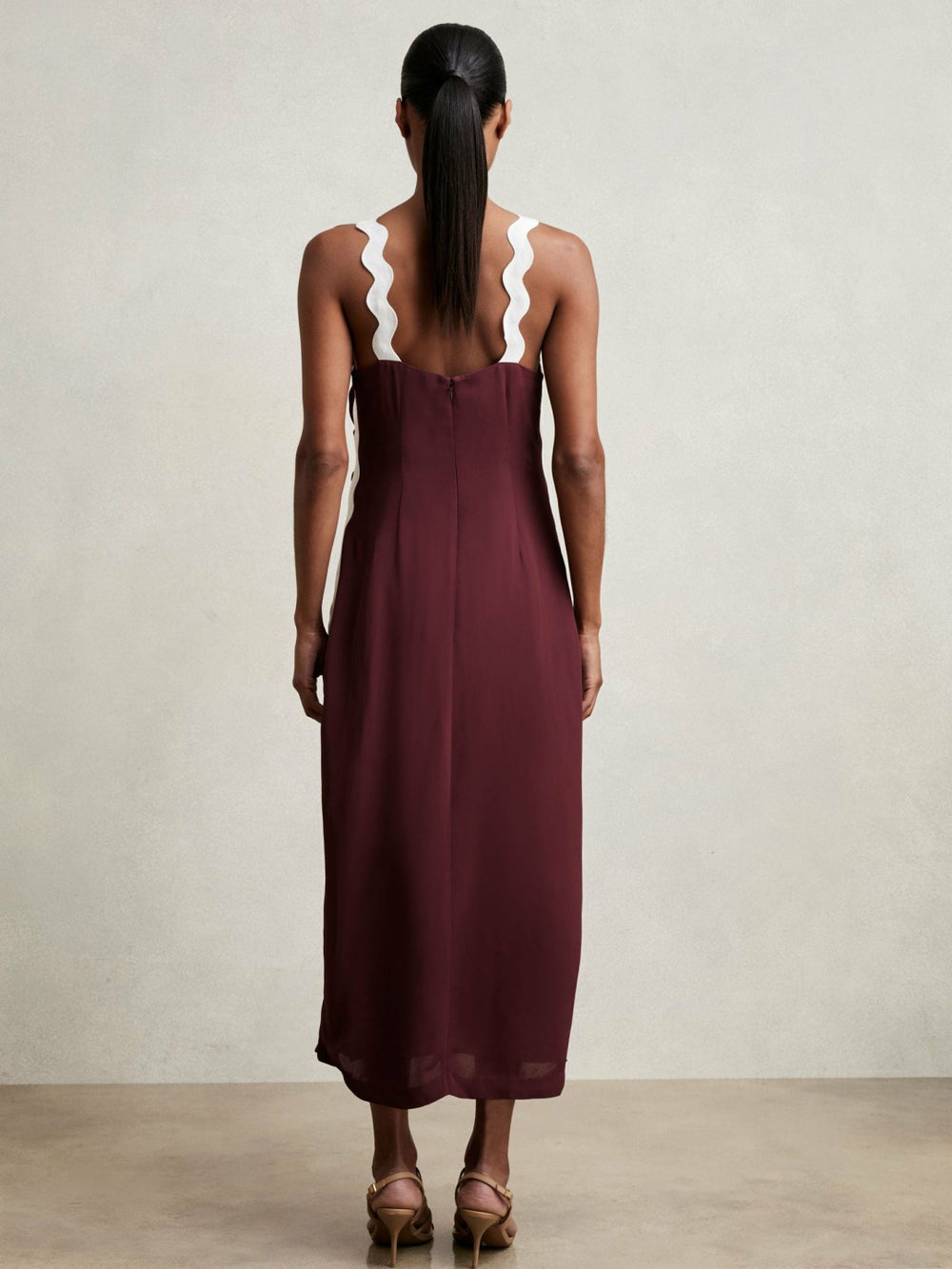 Wave-Trim Crepe Midi Dress Burgundy | Women