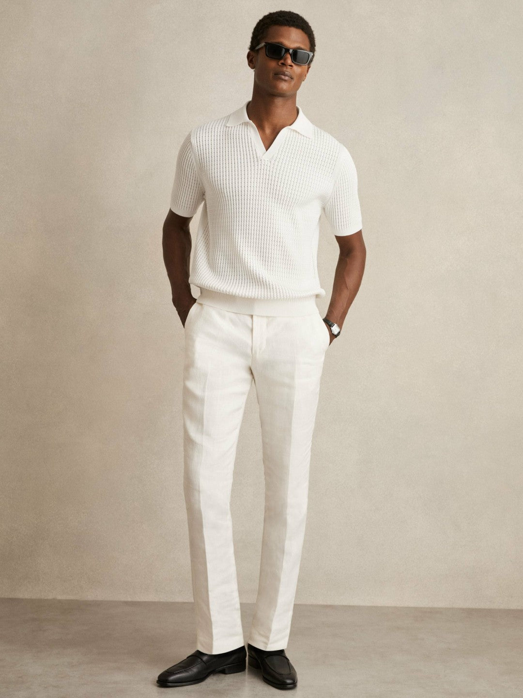 Micro-Cable Open-Collar Cotton-Blend Shirt White | Men
