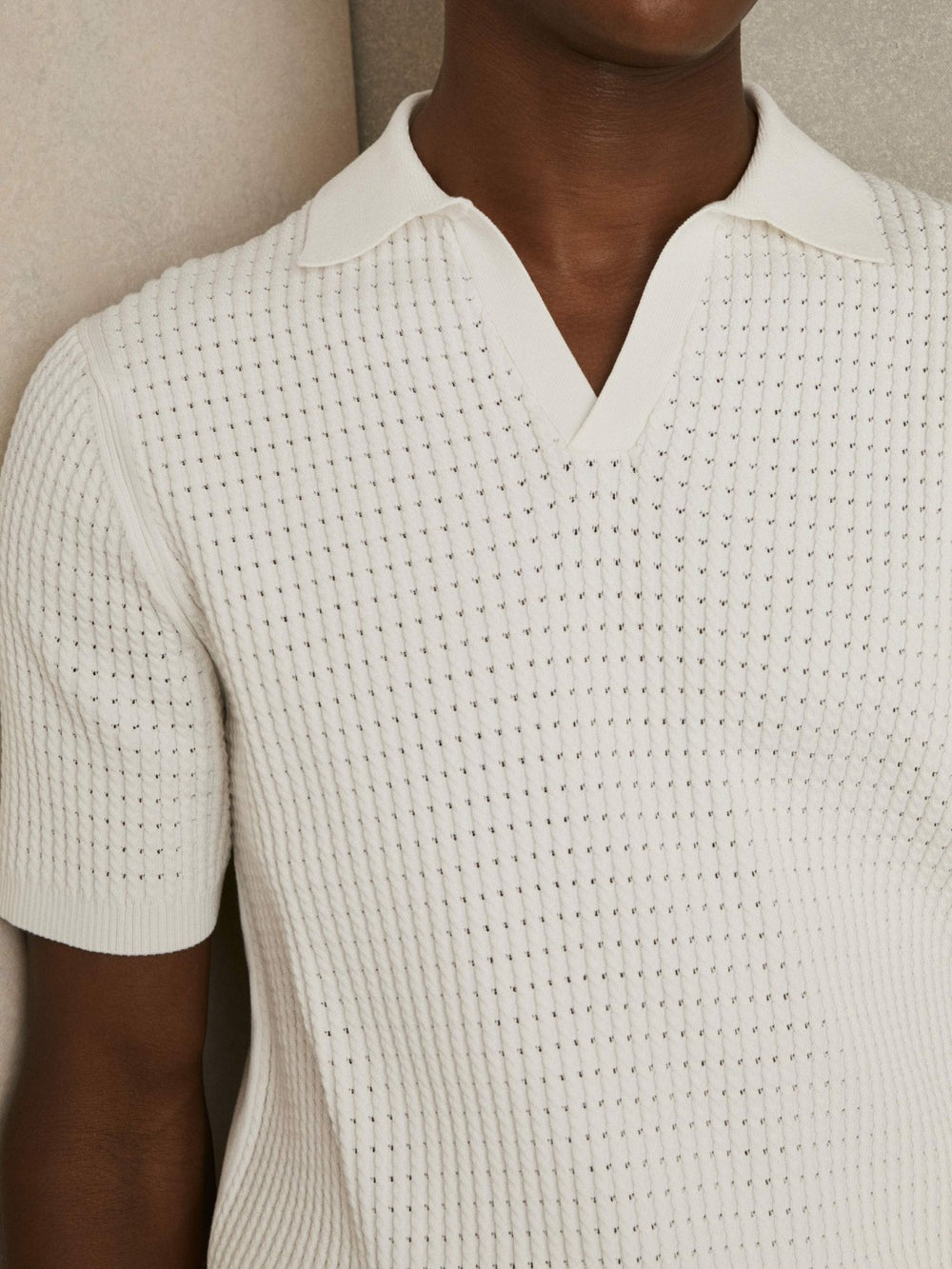 Micro-Cable Open-Collar Cotton-Blend Shirt White | Men