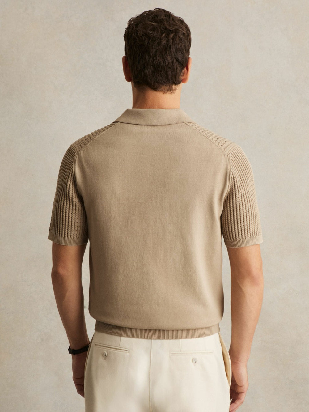 Micro-Cable Open-Collar Cotton-Blend Shirt Light Camel Brown | Men