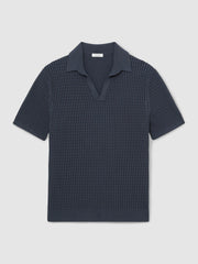Micro-Cable Open-Collar Cotton-Blend Shirt Dark Airforce Blue | Men
