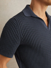 Micro-Cable Open-Collar Cotton-Blend Shirt Dark Airforce Blue | Men
