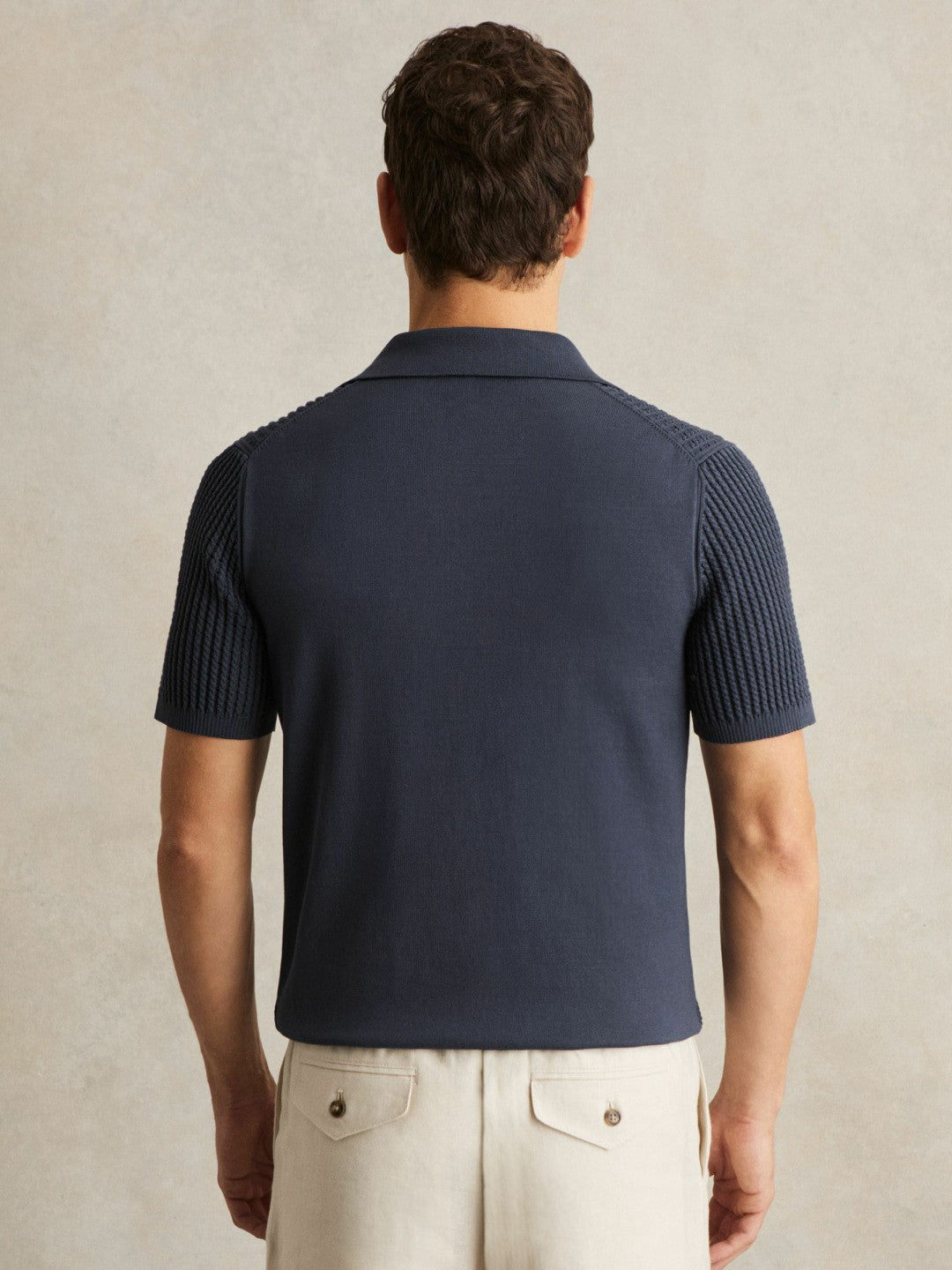 Micro-Cable Open-Collar Cotton-Blend Shirt Dark Airforce Blue | Men